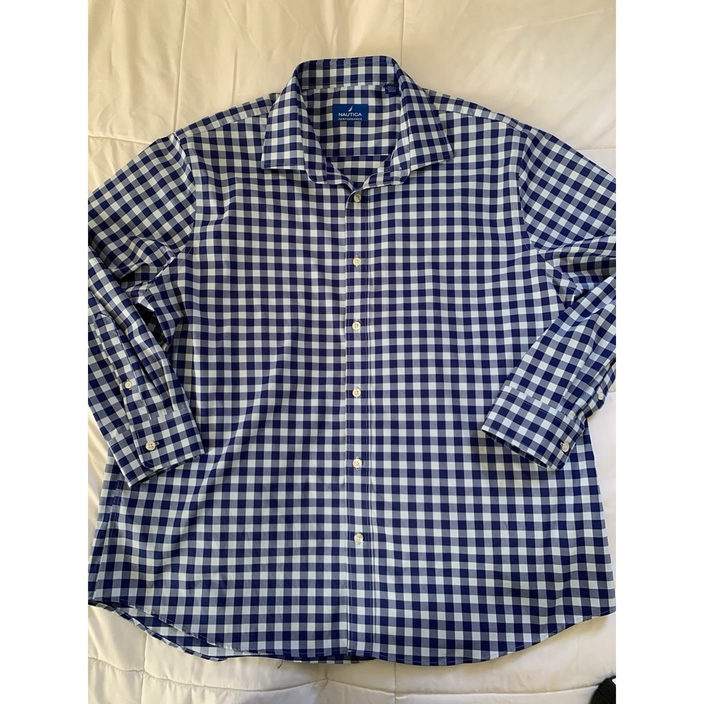 NEW Nautica Performance Button Shirt Mens XL 171 32/32 Classic Fit Stretch Check
